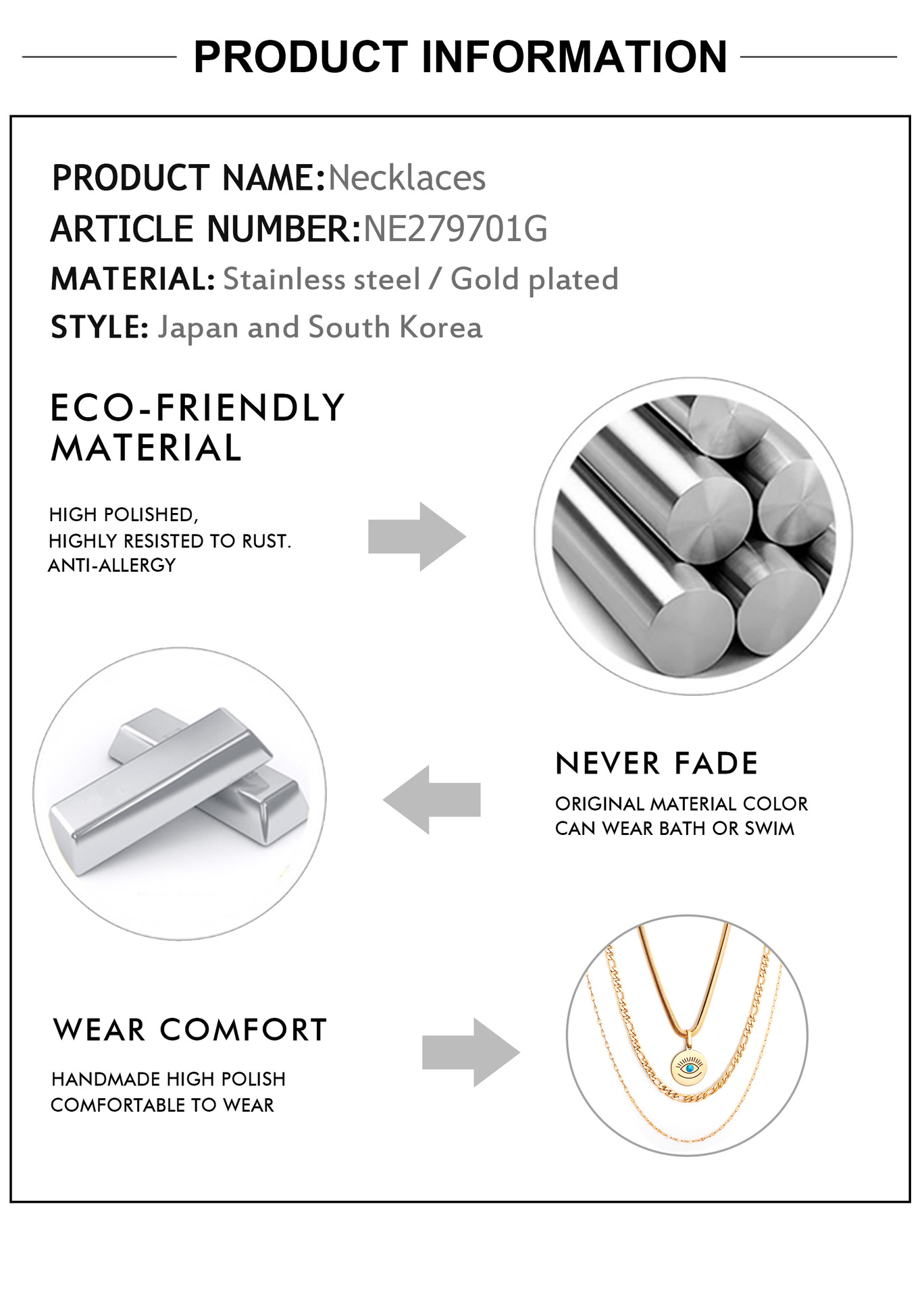 Fashion Eye Stainless Steel Plating Layered Necklaces Colorza_colorza_12