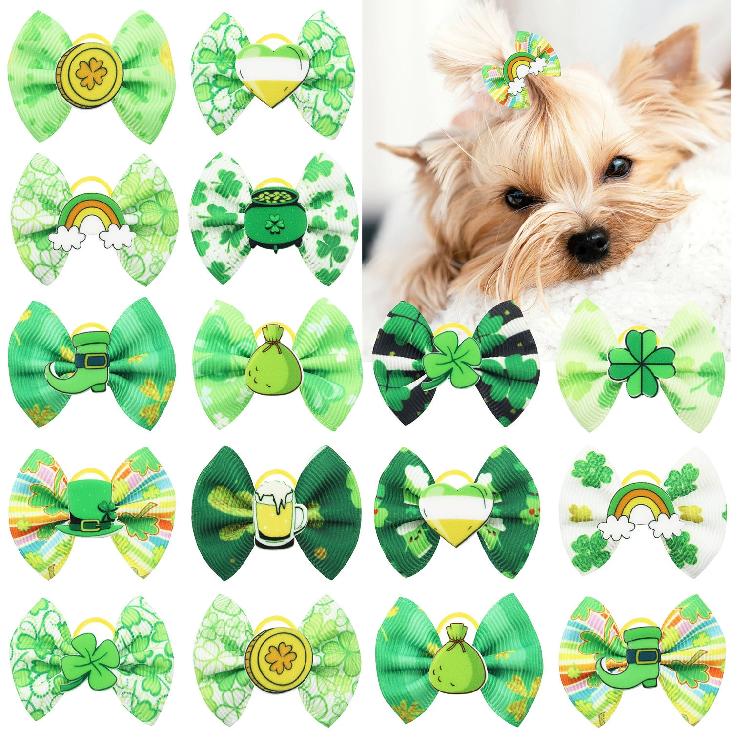 Спотовые домашние животные Ирландский фестиваль головные цветы с резинками День Святого Патрика Собака Кошка волосатые украшения банты