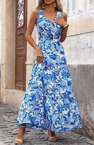 269g Weight Maxi Long Dress Dress Length Type Sleeveless Sleeve Length Swing Dress Dresses Type Sleeveless Sleeve Type Polyester Fabric Type Mid Waist Waist Line Holiday, Daily, Selfie Occasion V Neck Neckline Regular Fit Fit Type Flower Pattern Summer Season Women's Gender Printing Design Casual, Elegant, Simple Style Style Wholesale Women's Casual Elegant Simple Style Printing Flower Holiday Daily Selfie V Neck Sleeveless Swing Dress 34