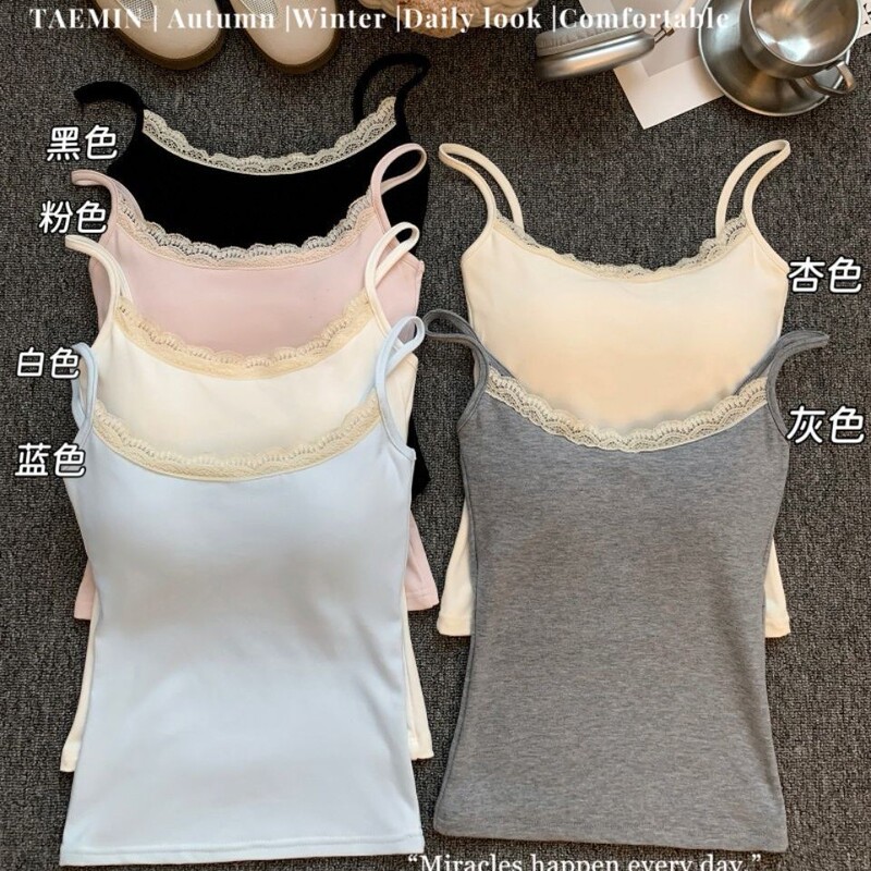 New sexy slim-fit lace camisole with built-in chest pads for women, suitable for outerwear and slimming effect
