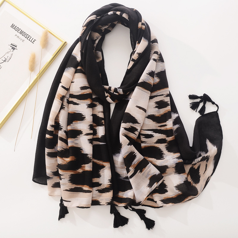 Comercio exterior transfronterizo estampado de cebra estampado de leopardo bufanda borla bufanda larga chal de doble uso bufanda de algodón y lino