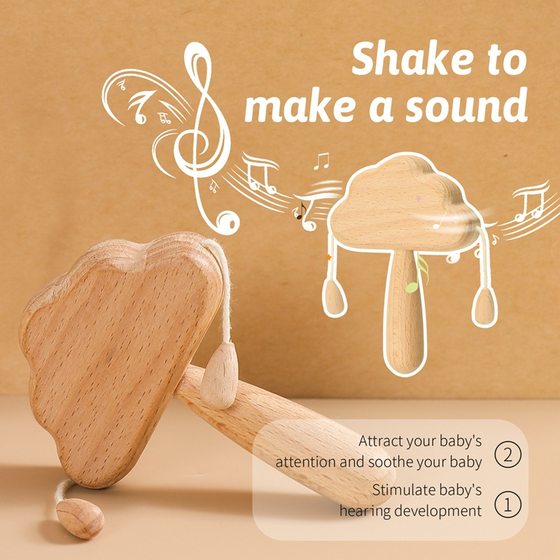 0-1-3 years old solid wood biscuits clouds rattle children's educational toys newborn baby can chew wooden rattle