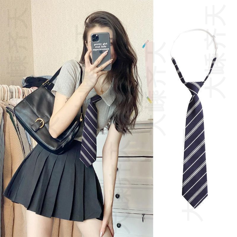 Shirt Decoration Black Japanese Style Preppy jk Tie Women's Stripesd Knot-free Style Lazy dk Boys' Easy-pull Accessories