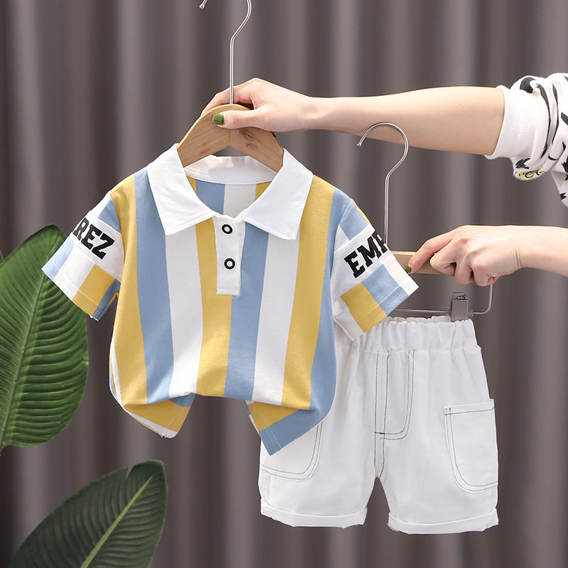 男の子サマースーツ 2025 新しいスタイルベビー夏インターネット有名人ポロ半袖服子供クールでハンサムな子供服|undefined
