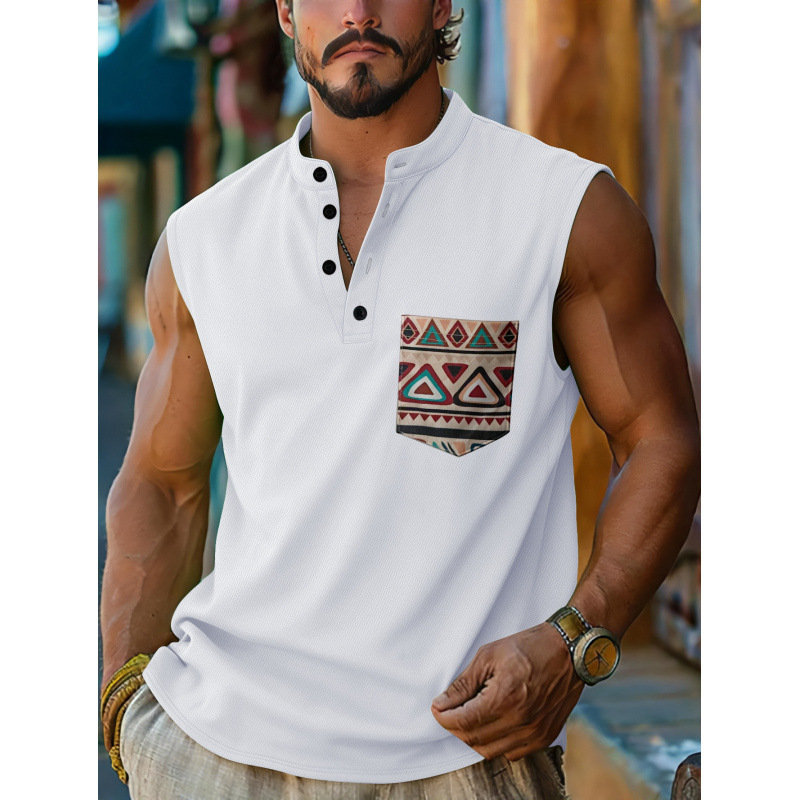 European and American Cross-Border Summer Men's Sleeveless T-Shirt with Pockets and Button Collar Casual Top Men's Sports T-Shirt European and American Cross-Border Summer Men's Sleeveless T-Shirt with Pockets and Button Collar Casual Top Men's Sports T-Shirt