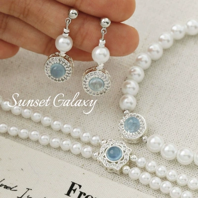 Zərgərlik ara hissələri Silver-plated Inlaid Aquamarus Beaded