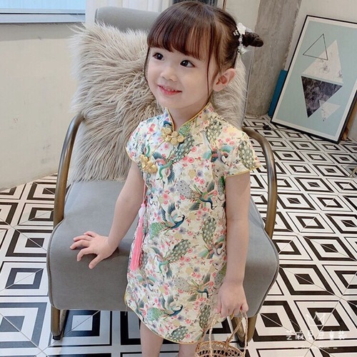 Girls' qipao dress  new summer wear little girl summer style Hanfu Tang suit children stylish one-piece dress 5599