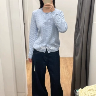 女装麻花圆领针织开衫长袖纽花毛衣毛衫外套通勤空调衫488123