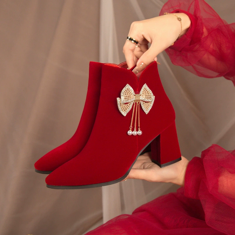 Зимние свадебные туфли для женщин 2023 новое платье Xiuhe свадебное платье Двусторонняя Толстая пятка свадебные туфли Свадебная обувь на высоком каблуке не уставшие ноги