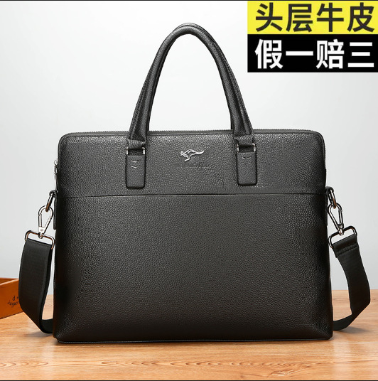 First-Layer Cowhide Men's Briefcase, Business Handbag, Large-Capacity Computer Bag, Single-Shoulder Crossbody Bag, Custom Logo