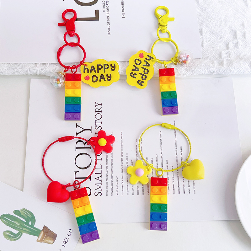 Rainbow building blocks key ring pendant creative personality car key chain ornaments couple schoolbag decoration accessories gift Rainbow building blocks key ring pendant creative personality car key chain ornaments couple schoolbag decoration accessories gift