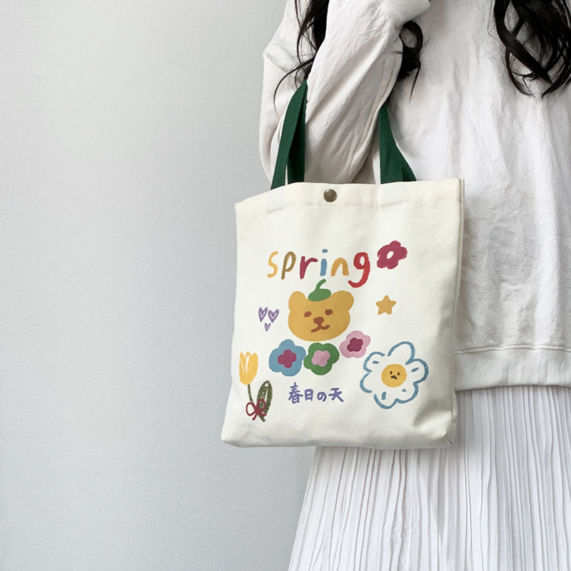 Bolso de lona bolso de mano de lona de dibujos animados para mujer bolso de hombro pequeño