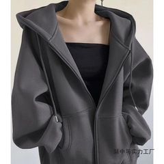 美式重磅复古连帽开衫卫衣宽松外套女秋冬季加绒加厚上衣女慵懒风