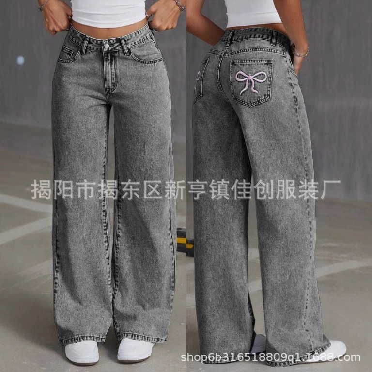 Трансграничные джинсы амазонки с вышивкой бантом для мужчин и женщин
