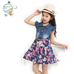Summer 2023 New Girl's Floral Denim Skirt, Big Kids Fashion Korean Style Dress, Trendy Children's Skirt