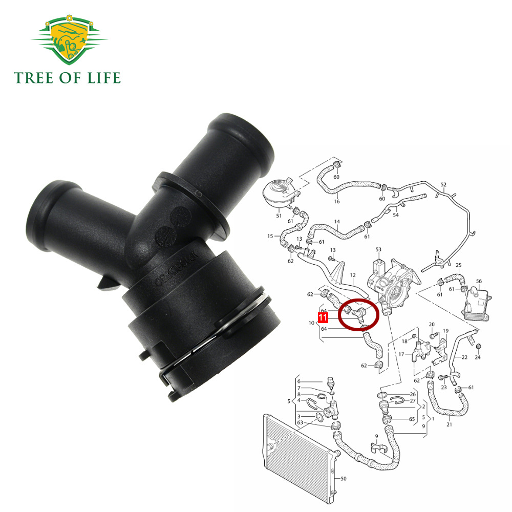5Q0122291AB is suitable for Volkswagen water pipe radiator coolant hose 3-port connector
