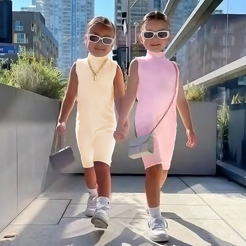European and American style 2024 summer new girls pullover jumpsuit cotton solid color pit strip children's sleeveless jumpsuit