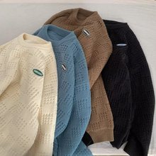 2025秋季新款格子毛衣男圆领套头青年学生时尚休闲帅气针织打底衫