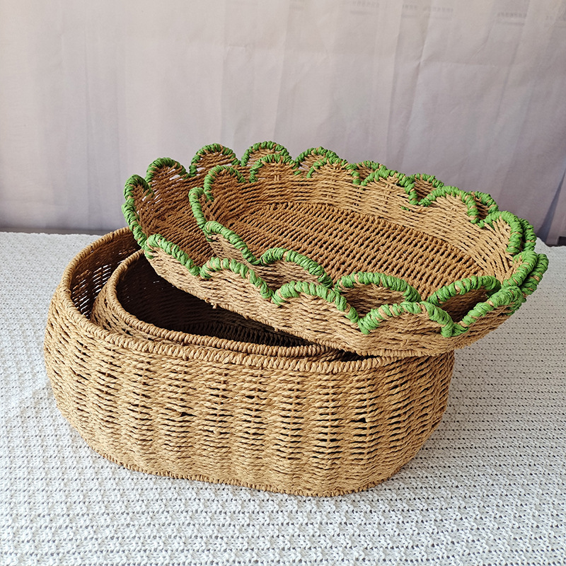 Cesta de almacenamiento de tela de caña con cubierta de tela