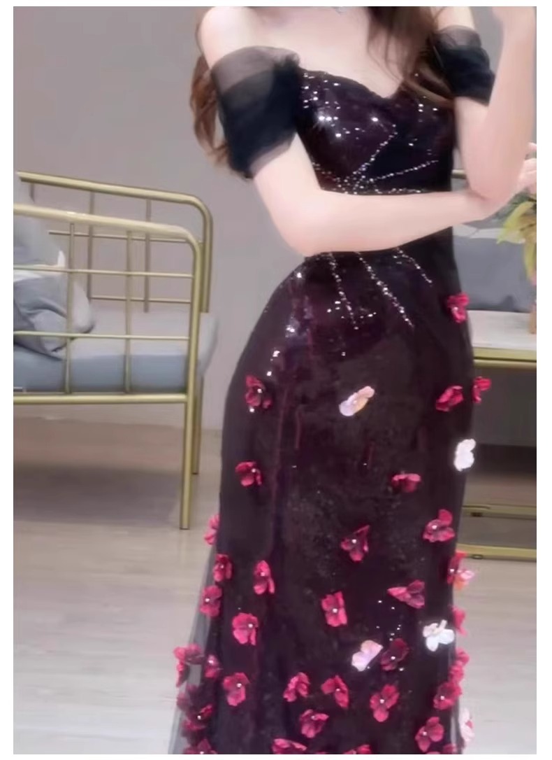 Off The Shoulder Bridal Toast Dress Floral Sequined Ethereal Beauty Mermaid Evening Gown For Engagement Party Hostess Style_ecoleips.com
