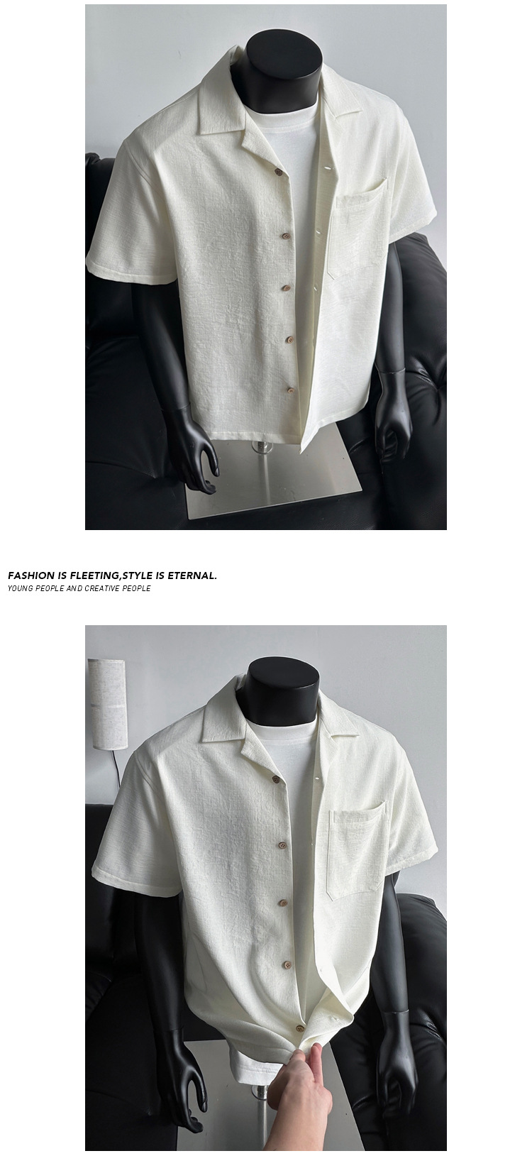 Herren Kurzarm Leinenhemd Oversized Hong Kong Style Sommer_voghion.com