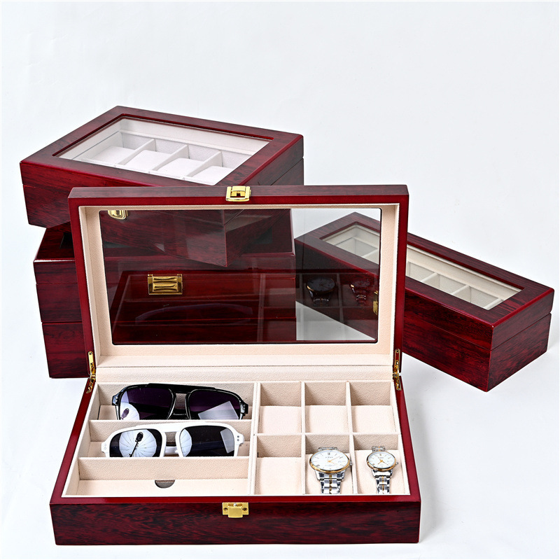 Cross-Border Mahogany Watch Box Wholesale Large Capacity Red Sandalwood Lacquered Watch Packaging Box Storage Display Box Watch