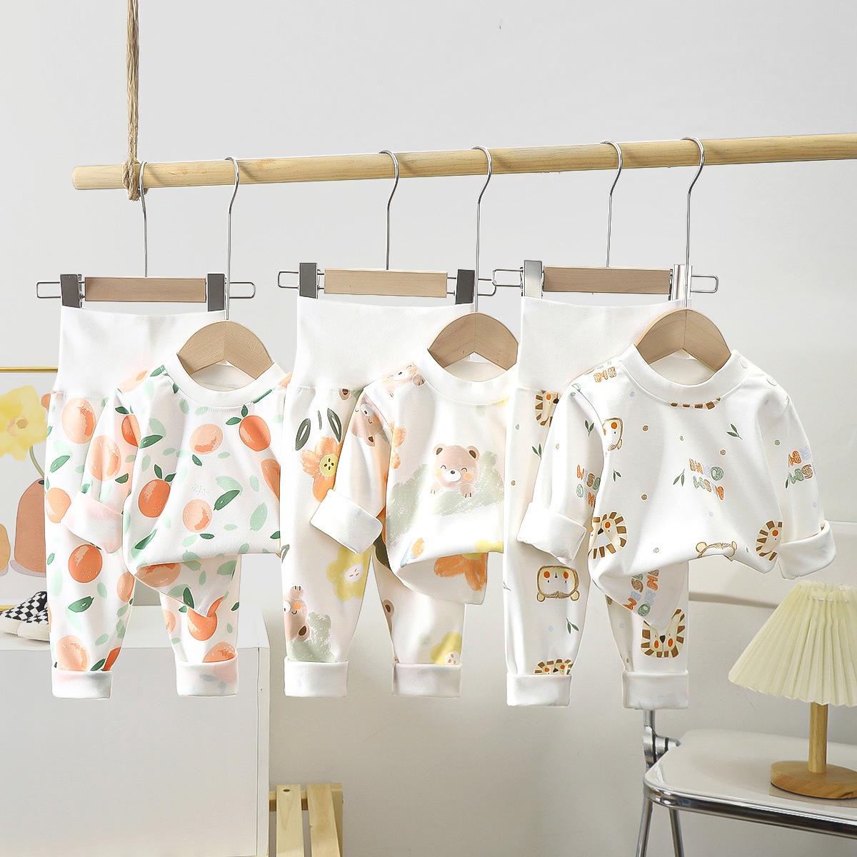 Baby's Autumn Clothes and Pants suit Cotton Baby's High Waist Home Clothes Boys' and Girls' Home Belly Protection Pajamas suit