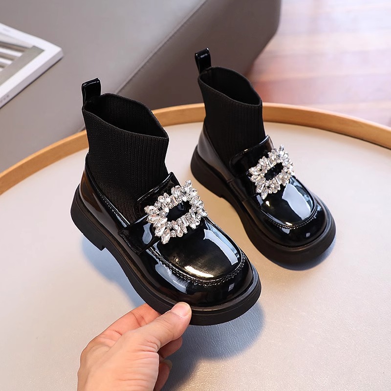Kids' Shoes Spring And Autumn New Style Princess Martin Boots Children's Leather Shoes Girls Soft Sole Plus Velvet Short Boots Black_voghion.com
