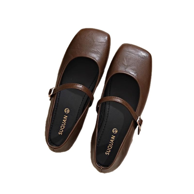Cabeza cuadrada francesa zapatos de una sola cabeza superficial para mujeres 2026 primavera nuevos zapatos de cuero con falda suave zapatos mary-zhen
