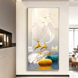 高清单幅金色福禄双至 酒店画廊走廊装修挂画背景墙喷绘画货源