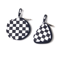 Checkerboard headphone bag key bag school bag pendant ins black and white checkered mini cute pocket triangle coin purse