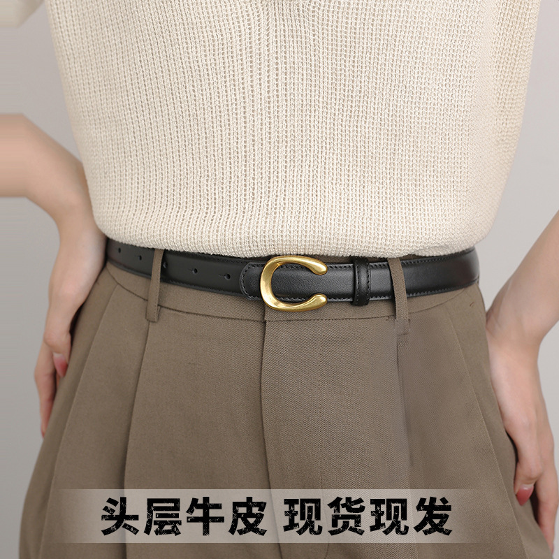 2025 Letter C Buckle Women's Belt Women's Jeans Belt Women's Korean Style Fashion Versatile Decorative First Layer Cowhide