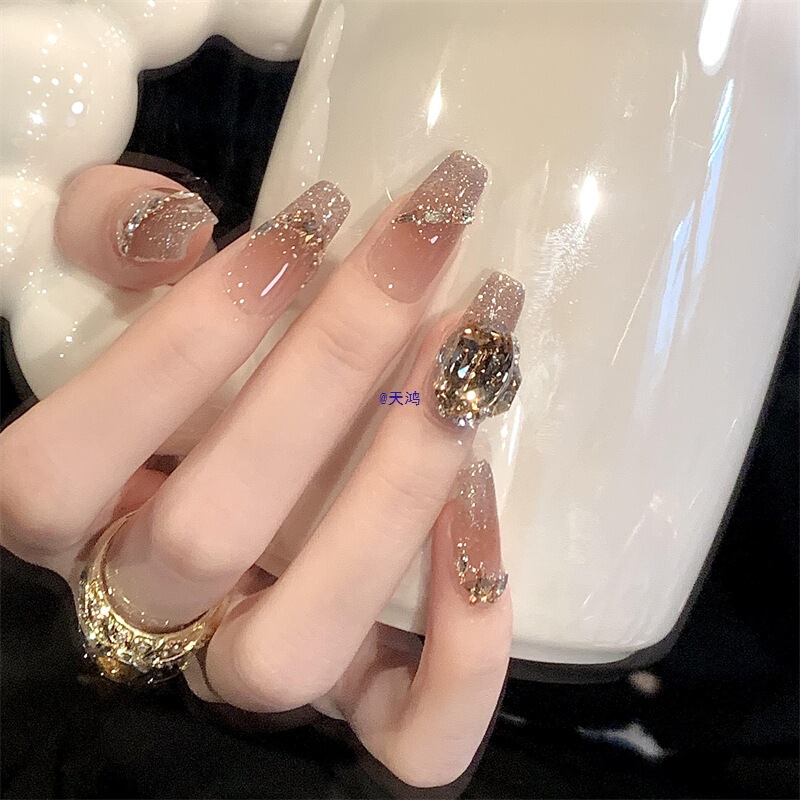 Original High-Quality Pure Handmade Wearable Nails for Autumn and Winter, Sparkling White Cat-Eye Manicure-Like Short Nail Patches