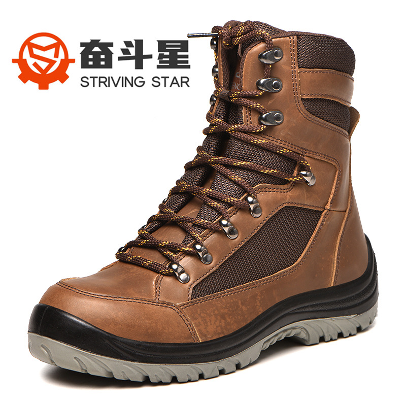 源头厂家钢包头凯夫拉休闲疯马皮劳保鞋安全作训靴防砸防刺穿耐油
