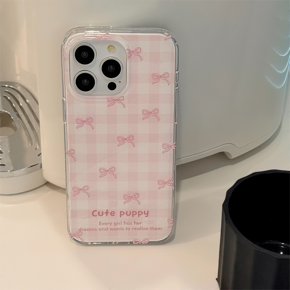 Protective Phone Case With Pink Grid Design For Iphone Models_voghion.com