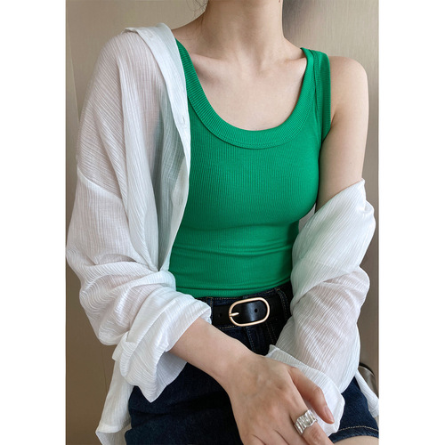 Luxi threaded camisole women's summer outer wear tight sports inner wear Internet celebrity beautiful back sleeveless bottoming top D12