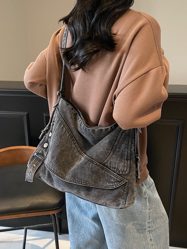 Bolso de gran capacidad de mezclilla retro de moda para mujer 2025 transfronterizo nuevo mensajero de cercanías bolso grande de hombro bolso Tote