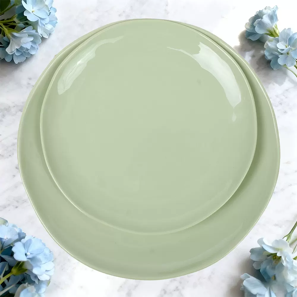 浅绿仿瓷平盘浅盘家用商用圆形菜盘骨碟牛排餐具盘西餐碟密胺餐具