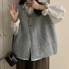 韩系圆领简约两粒扣针织马甲开衫女2025早春新款宽松百搭毛衣背心