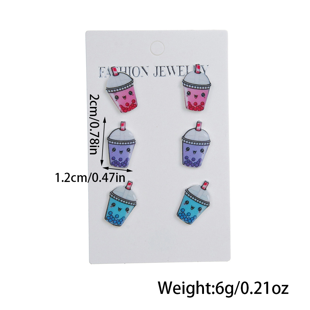 14g Weight 304 Stainless Steel Ear Needle Material Ear Studs Classification 1 Set Quantity Holiday, Daily Occasion Acrylic Material Printing, Animal Pattern Women's Gender Cute Style 1 Set Cute Printing Animal Arylic Ear Studs 5