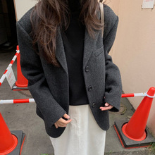 韩国东大门女装复古气质高级感英伦风百搭休闲毛呢西装外套女