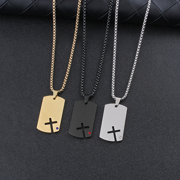 32g Weight 201 Stainless Steel Pendant Material Simple Style Cross 201 Stainless Steel Plating Hollow Out Inlay Zircon Unisex Pendant Necklace Men Pendant Necklaces