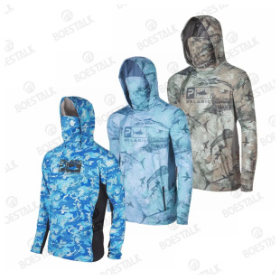 Pelagic men's fishing T-shirt, sun protection fishing gear, long sleeve, UV mask, with hat Upf 50