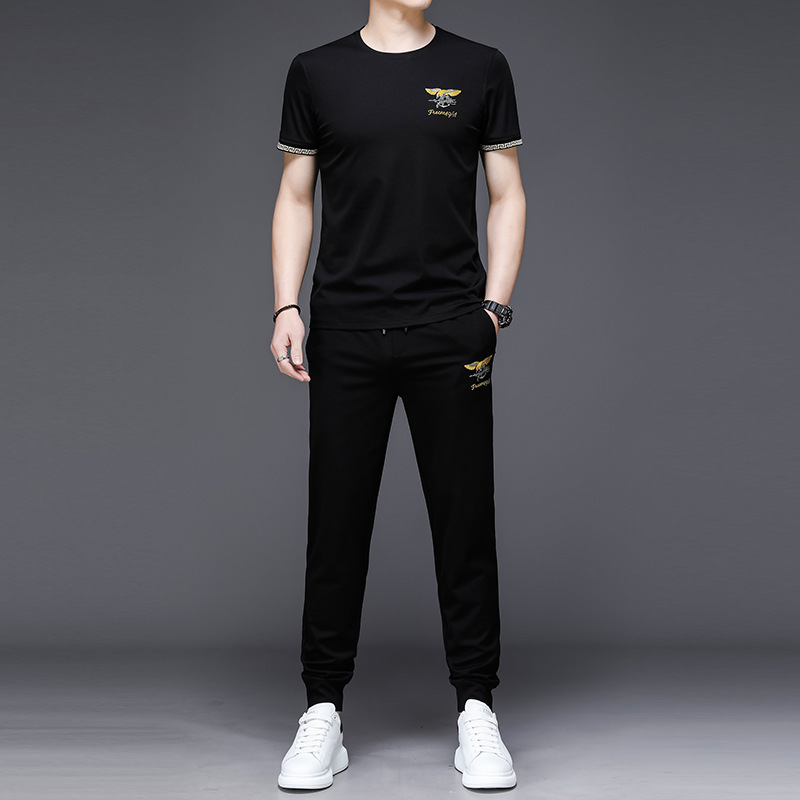 Factory Store Summer Clothes New Men's Casual Sportswear Suit Men's Summer Ice Silk Short-Sleeved Men's Trendy and Handsome