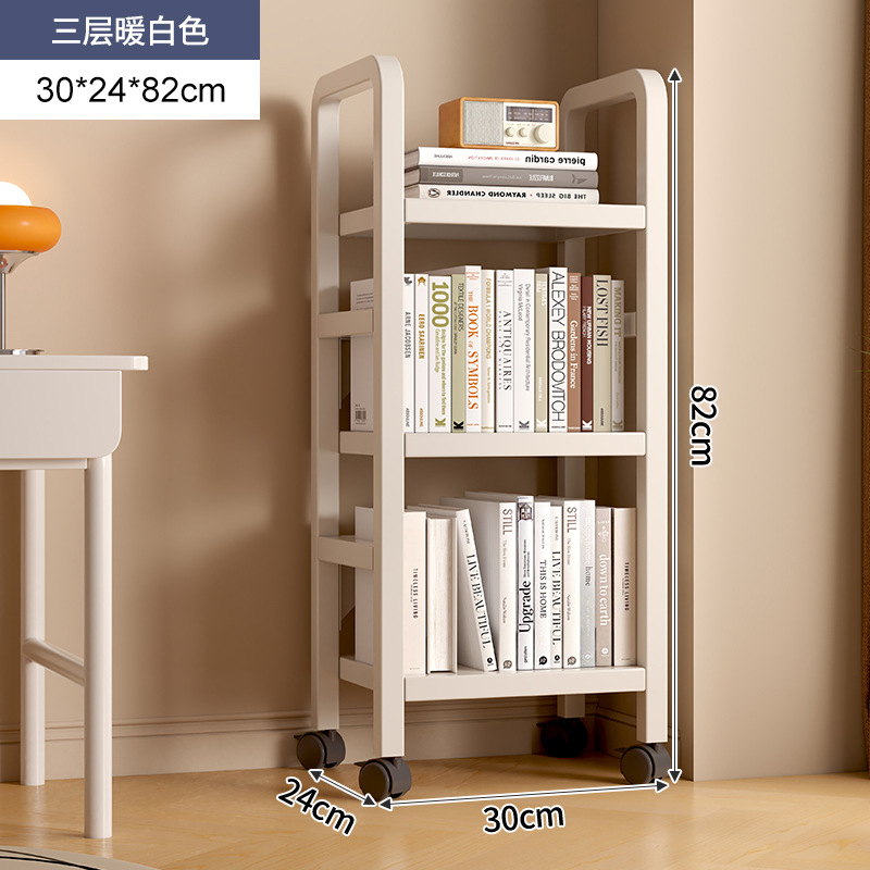 Estante de libros de hierro forjado estante de almacenamiento de piso multicapa polea móvil pequeño estante de libros junto al escritorio simple pared estrecha gabinete de almacenamiento