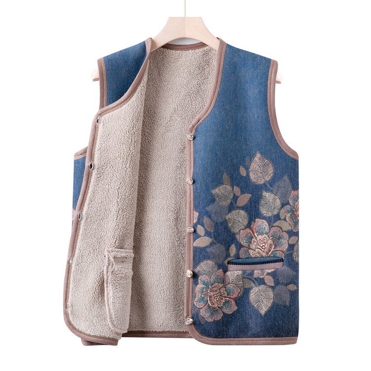 The elderly autumn and winter warm vest grandma fleece-lined thick warm cardigan waistcoat mother autumn vest