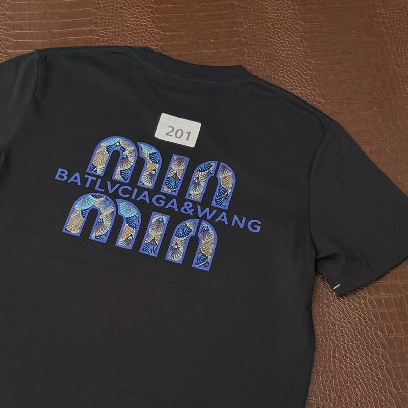 Heavy-Duty 280g Pure Cotton Popular Short-Sleeve Loose T-Shirt Unisex Trendy Brand Top with Blue mm Design on Front and Back Heavy-Duty 280g Pure Cotton Popular Short-Sleeve Loose T-Shirt Unisex Trendy Brand Top with Blue mm Design on Front and Back