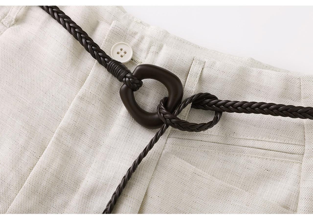 Quần culottes nữ ống rộng chất liệu linen phối sợi tencel, cạp cao dáng suông, mặc mùa hè thoáng mát — Xanh lông mòng đen chi tiết 30