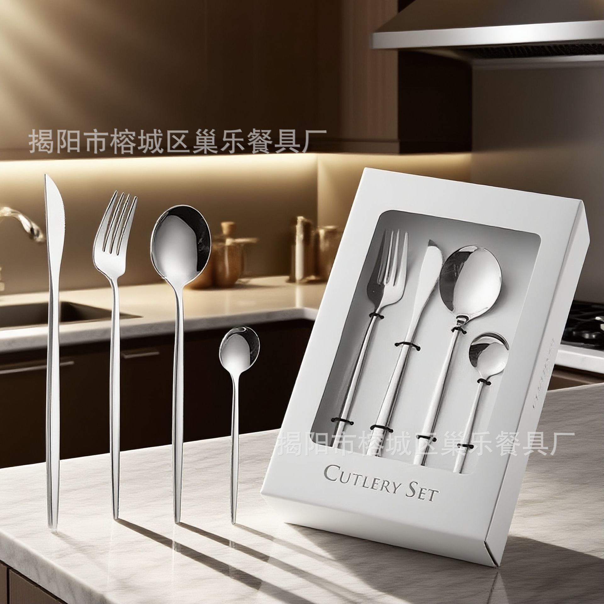 Juego de cucharas, tenedores y cucharas de acero inoxidable portugués Juego de 24 piezas de vajilla de Amazon Juego de cucharas de hotel de estilo occidental creativo tenedor