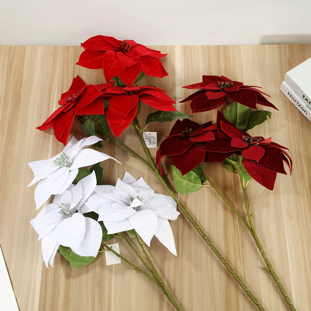 Праздничные искусственные цветы poinsettia для украшения интерьера, цветы дома, флористические украшения, макет рождественской сцены, искусственные цветы